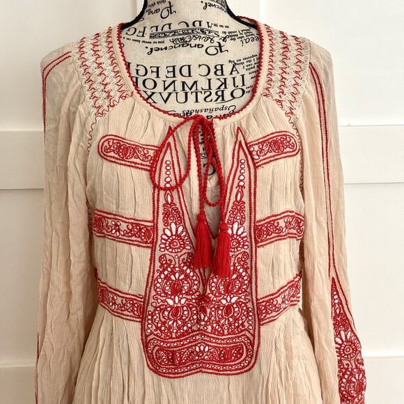 Free People Size M Wind Willow Shift Peasant Mini Dress Hippie Festival - Picture 4 of 7